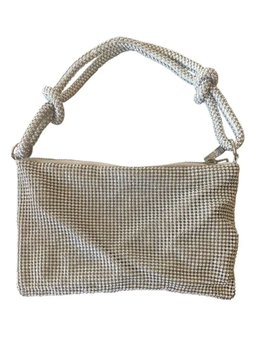 UNBRANDED Silver Rhinestone Small Bedazzled Evening Baguette Style Bag Purse